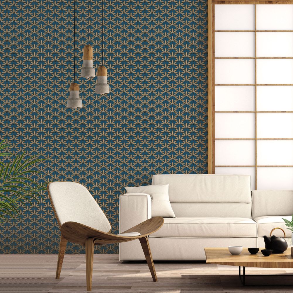 Fan Leaf Wallpaper - Teal - by Galerie