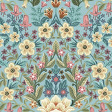 Wildflower Damask Wallpaper - Blue - by Galerie. Click for more details and a description.