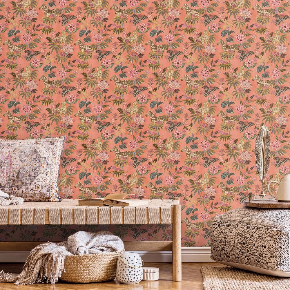 Safari Floral Wallpaper - Peach - by Galerie