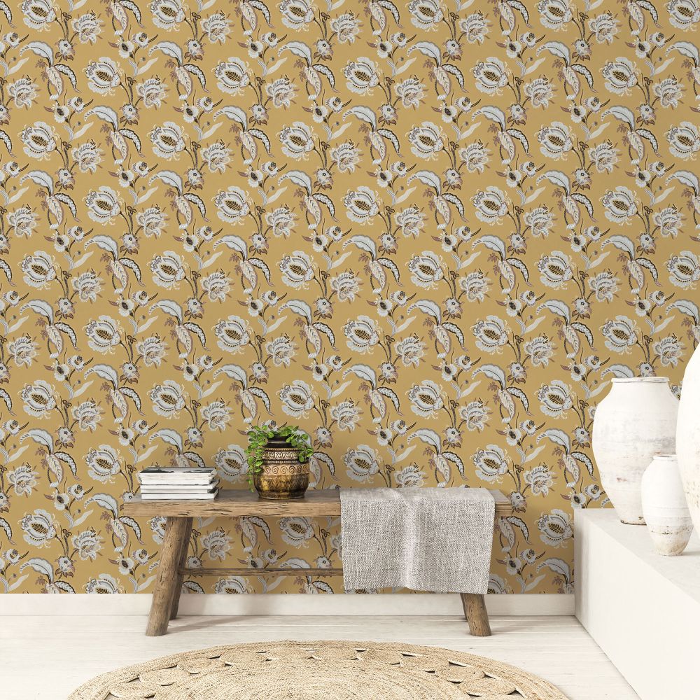 Abstract Floral Wallpaper - Yellow - by Galerie