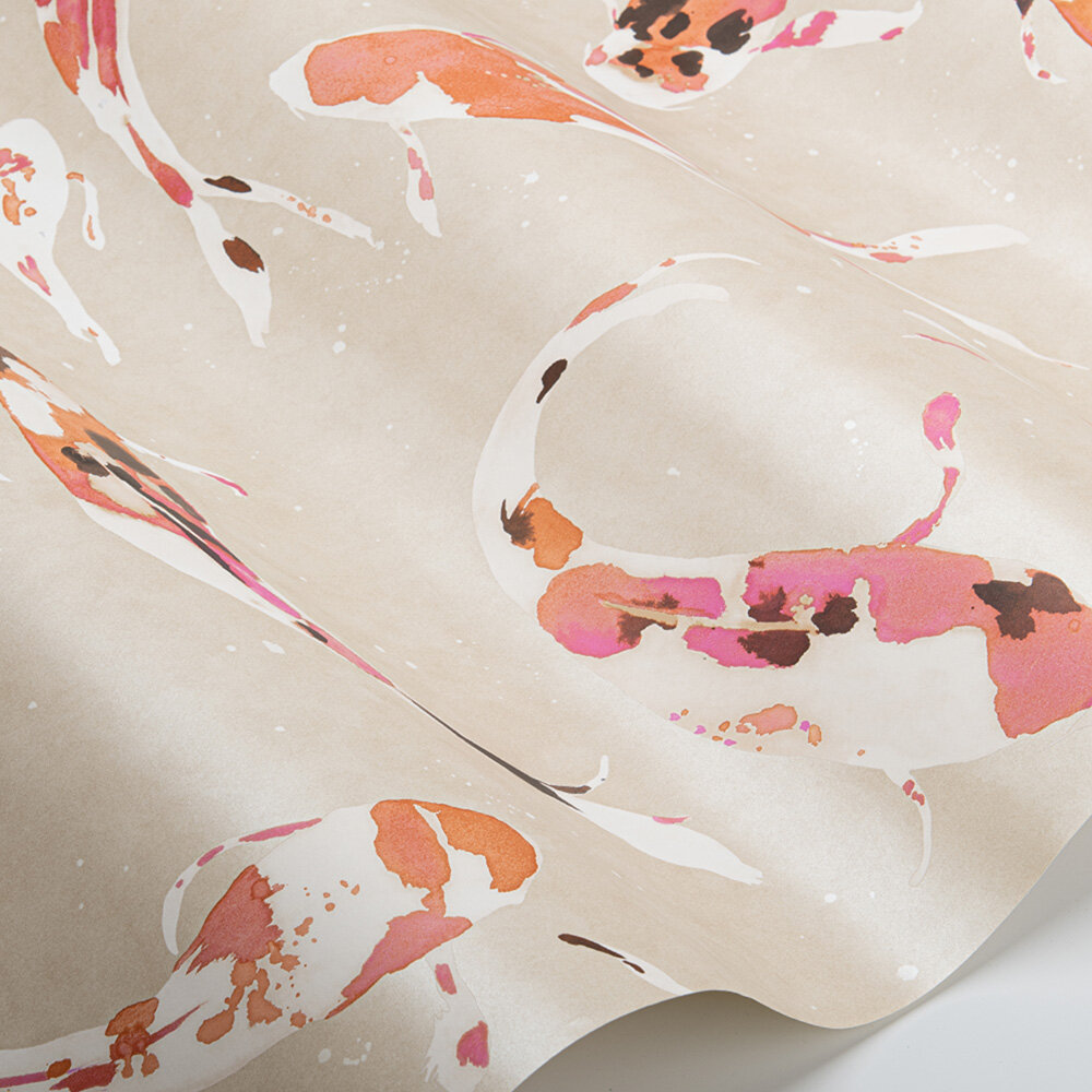 Koi  Wallpaper - Soft Gilver/Harissa/Pomegranate - by Harlequin