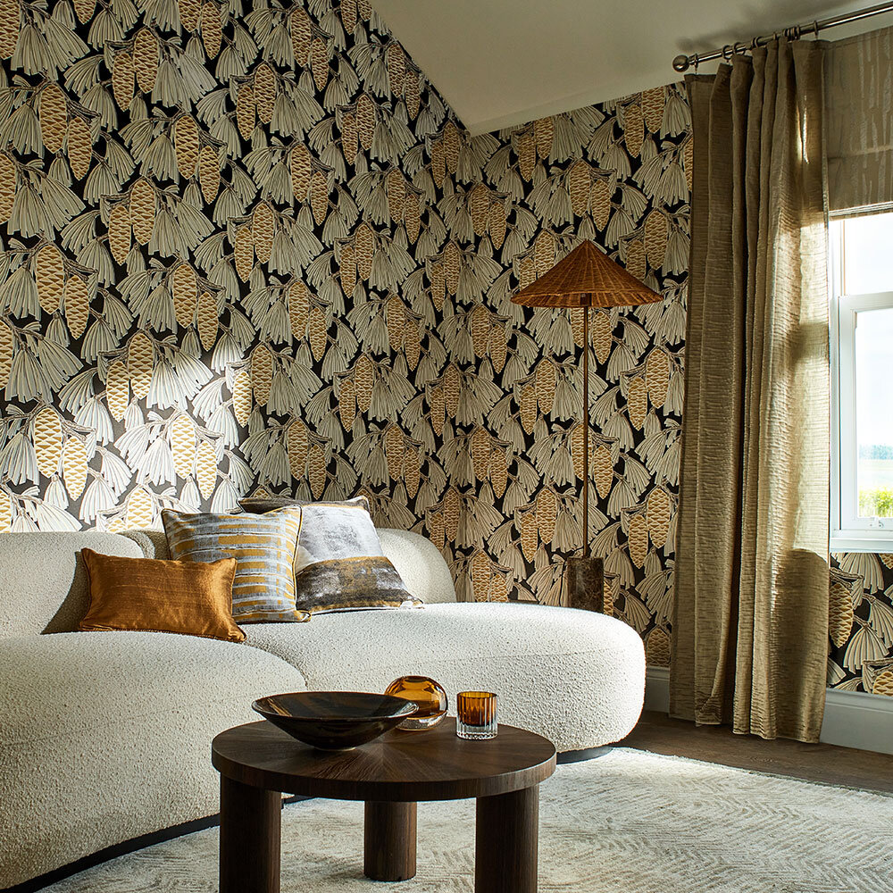 Foxley  Wallpaper - Nectar/Ebony  - by Harlequin