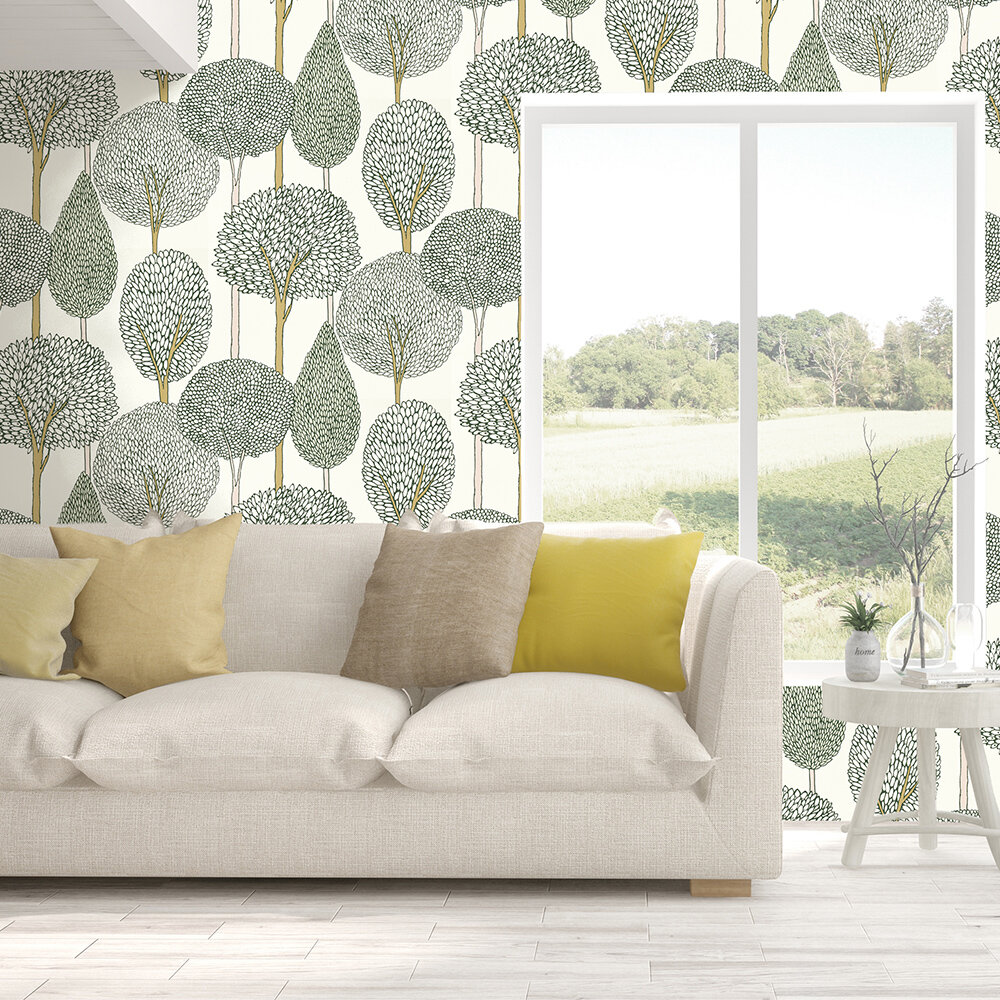 Silhouette  Wallpaper - Origami/Powder/Fig Leaf - by Harlequin