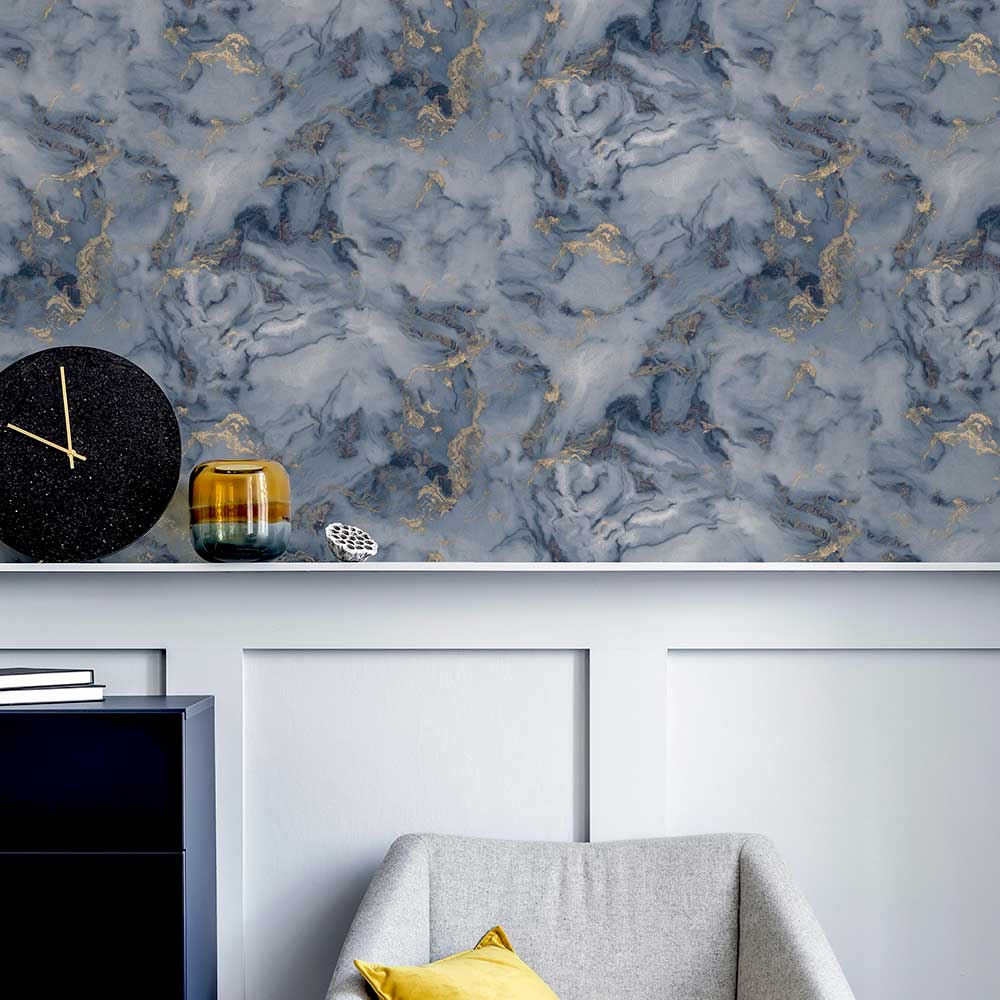 Bahia Marble Wallpaper - Navy - by Arthouse