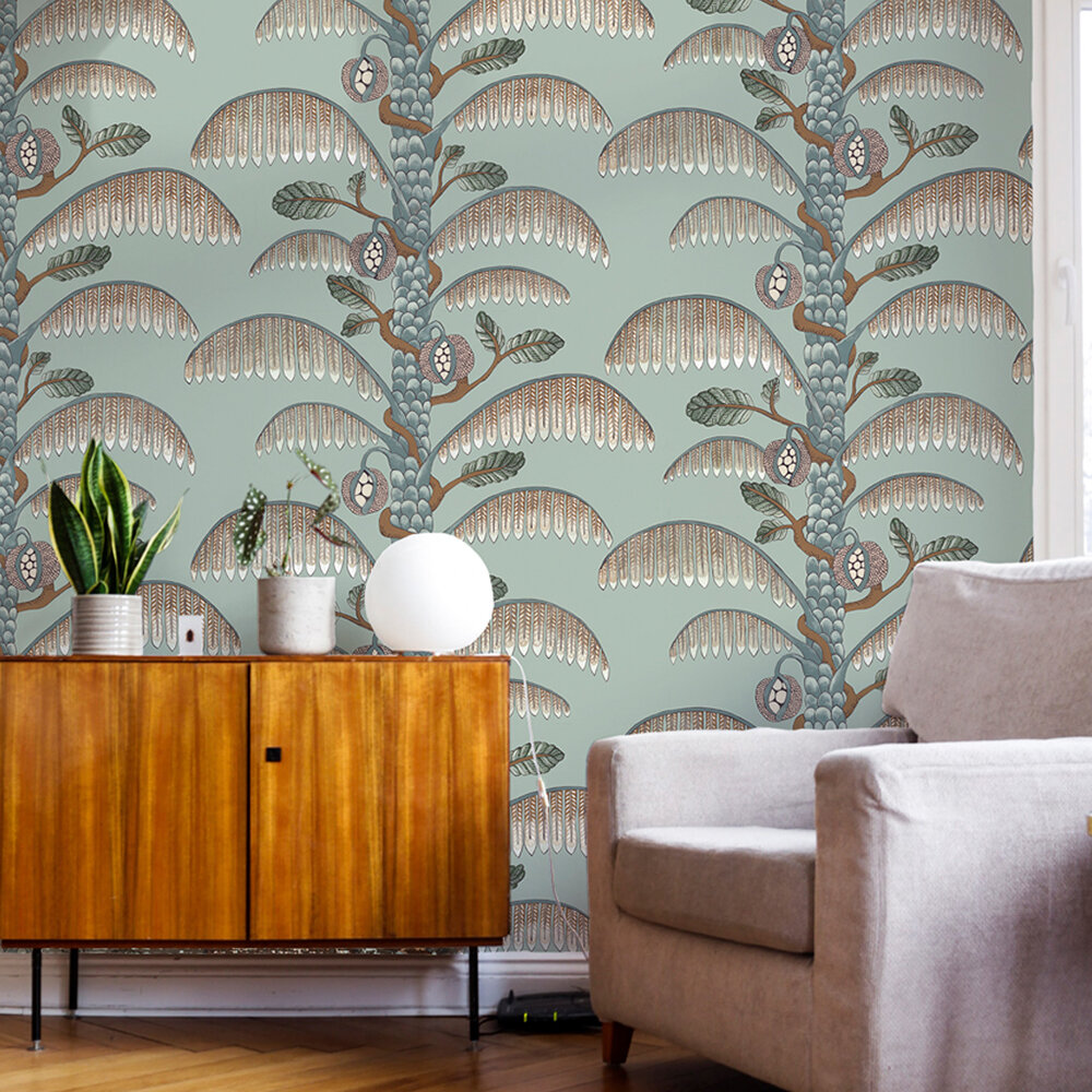Palm Stripe Wallpaper - Radmoor Blue - by Josephine Munsey