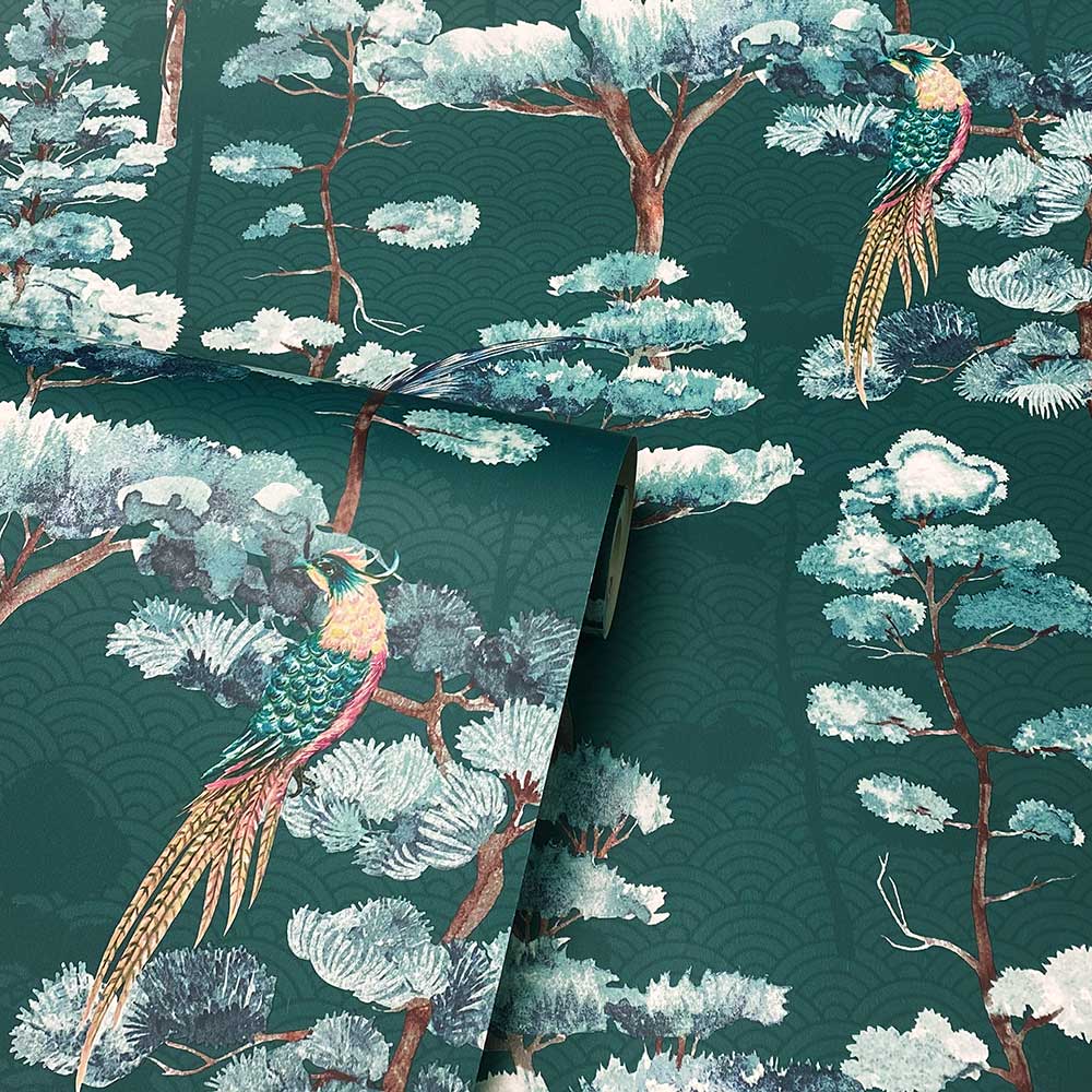 Oriental Oasis Wallpaper - Teal Green - by Arthouse