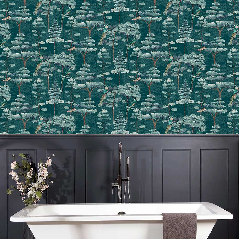 Oriental Oasis Wallpaper - Teal Green - by Arthouse