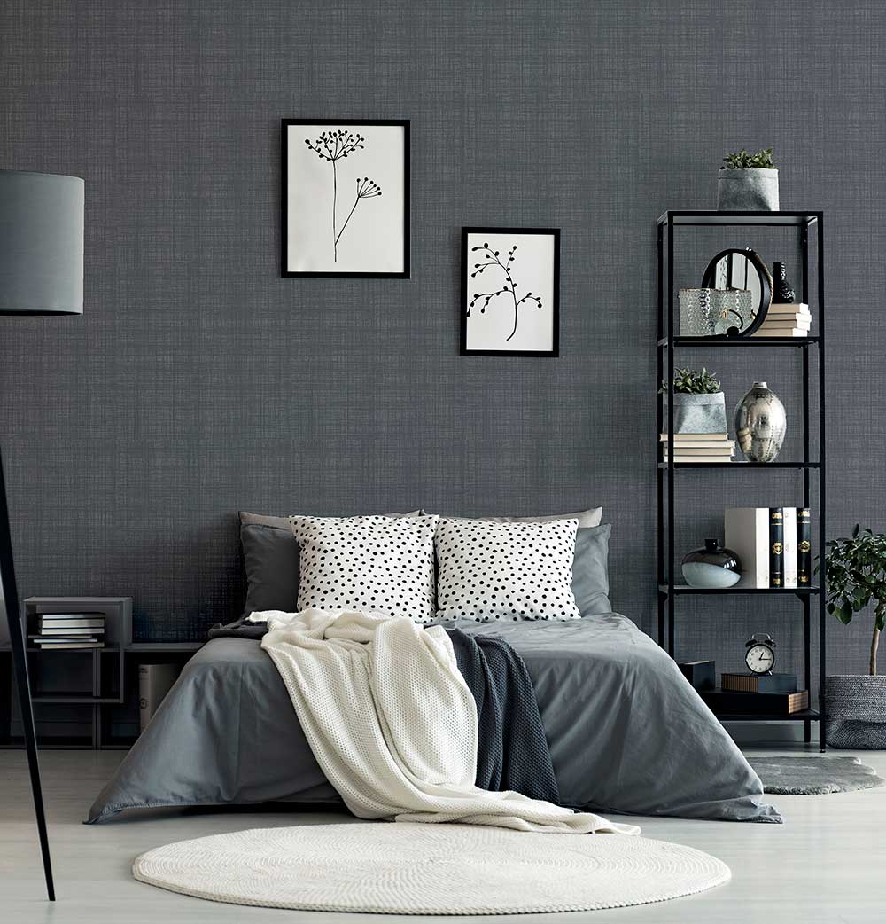 Weave Texture Wallpaper - Dark Grey - by Arthouse