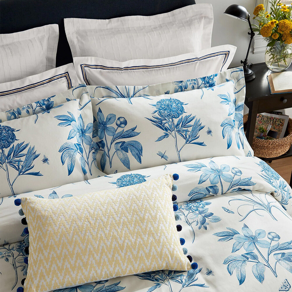 Etchings & Roses Duvet Cover - China Blue - by Sanderson