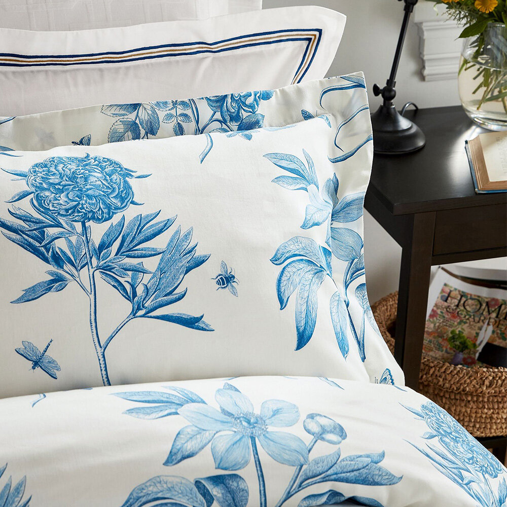 Etchings & Roses Duvet Cover - China Blue - by Sanderson