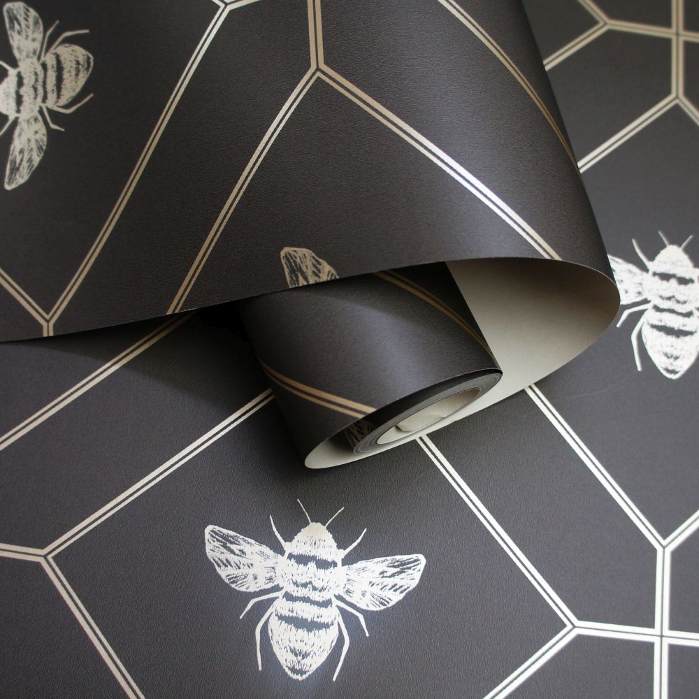 Honeycomb Bee Wallpaper - Charcoal Shiny - by Albany