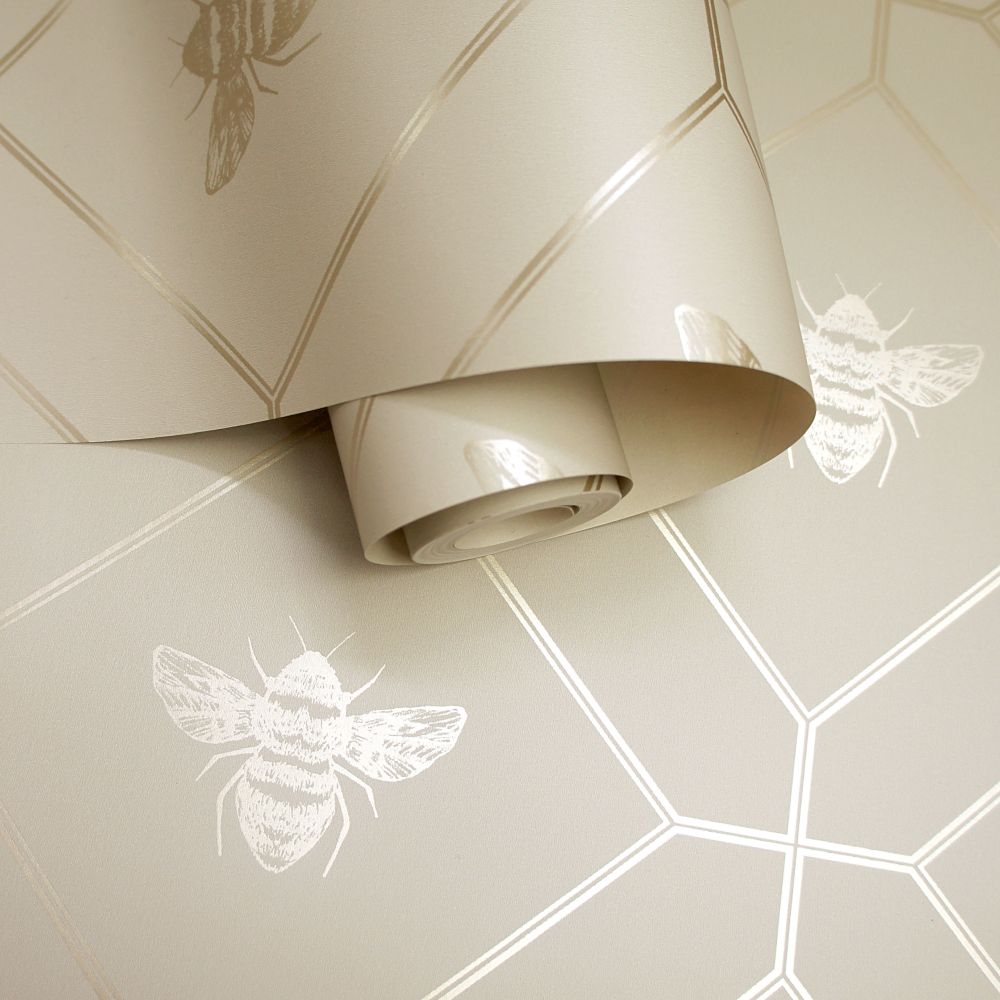 Honeycomb Bee Wallpaper - Taupe Shiny - by Albany