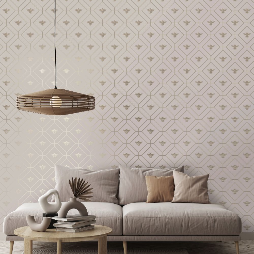 Honeycomb Bee Wallpaper - Pink Shiny - by Albany
