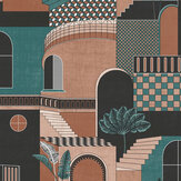 Medina Wallpaper - Teal / Orange - by Albany. Click for more details and a description.