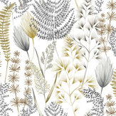 Summer Ferns Wallpaper - Grey Mustard - by Ohpopsi. Click for more details and a description.