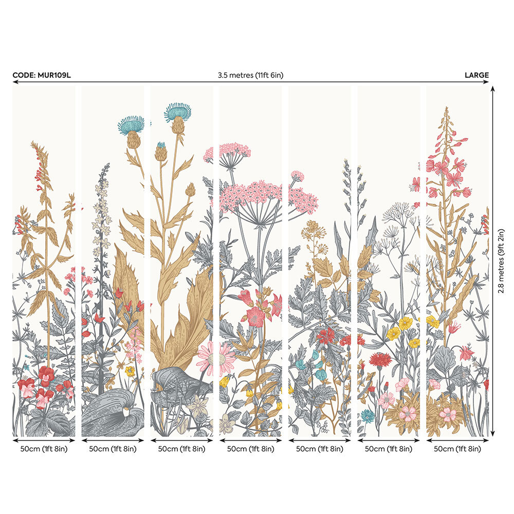 Botanical Fleur Large Mural - Dove & Coral - by Origin Murals