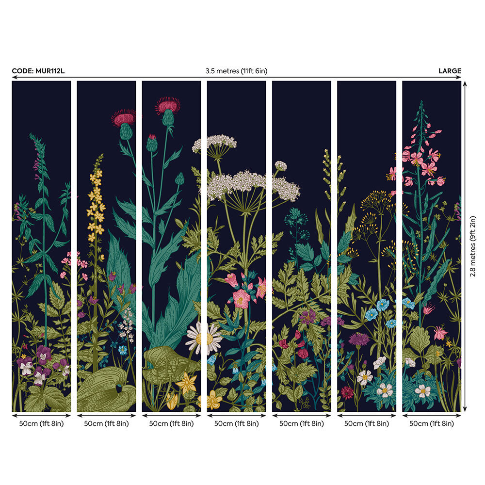 Botanical Fleur Mural - Indigo - by Origin Murals