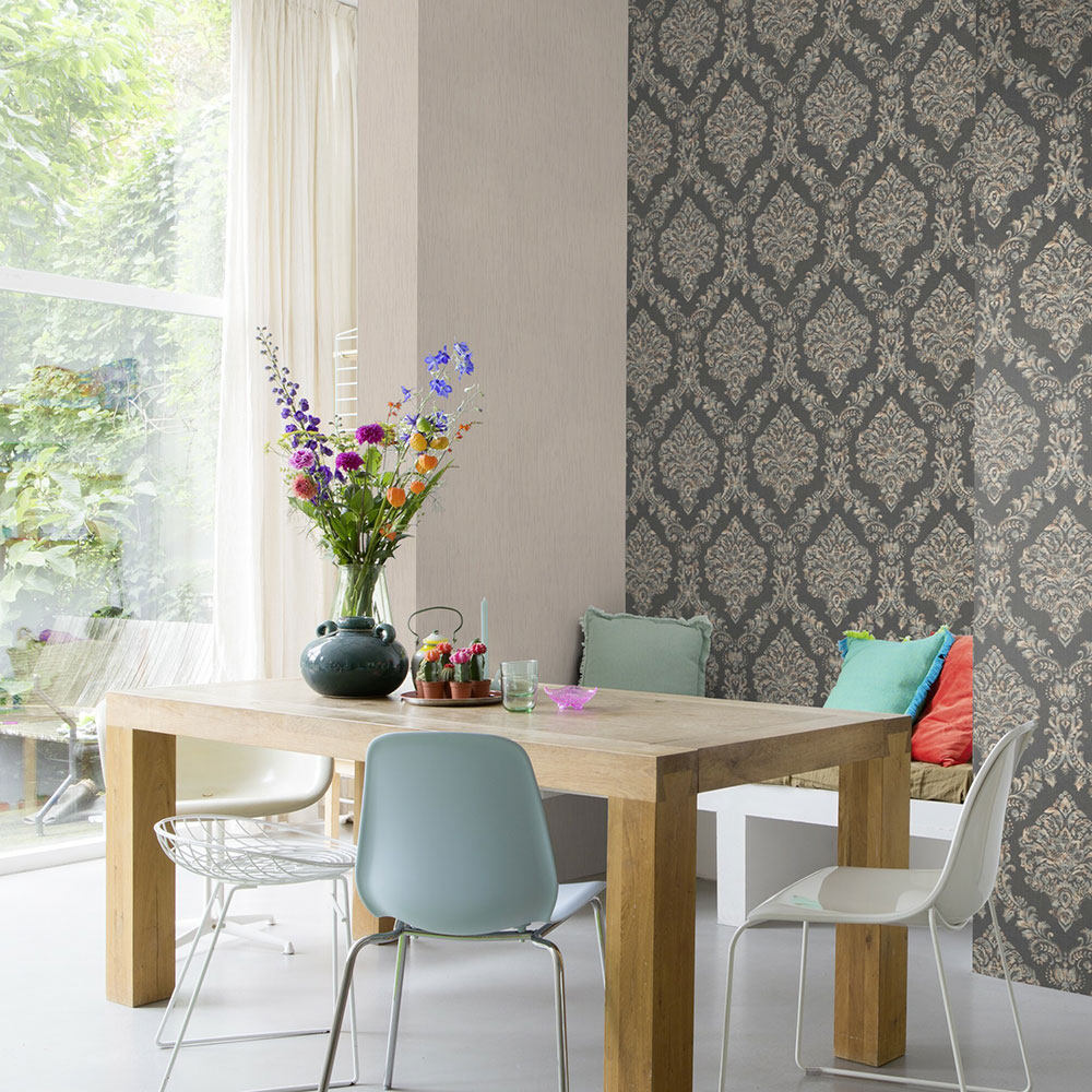 Imperial Damask Wallpaper - Dark Grey - by Albany