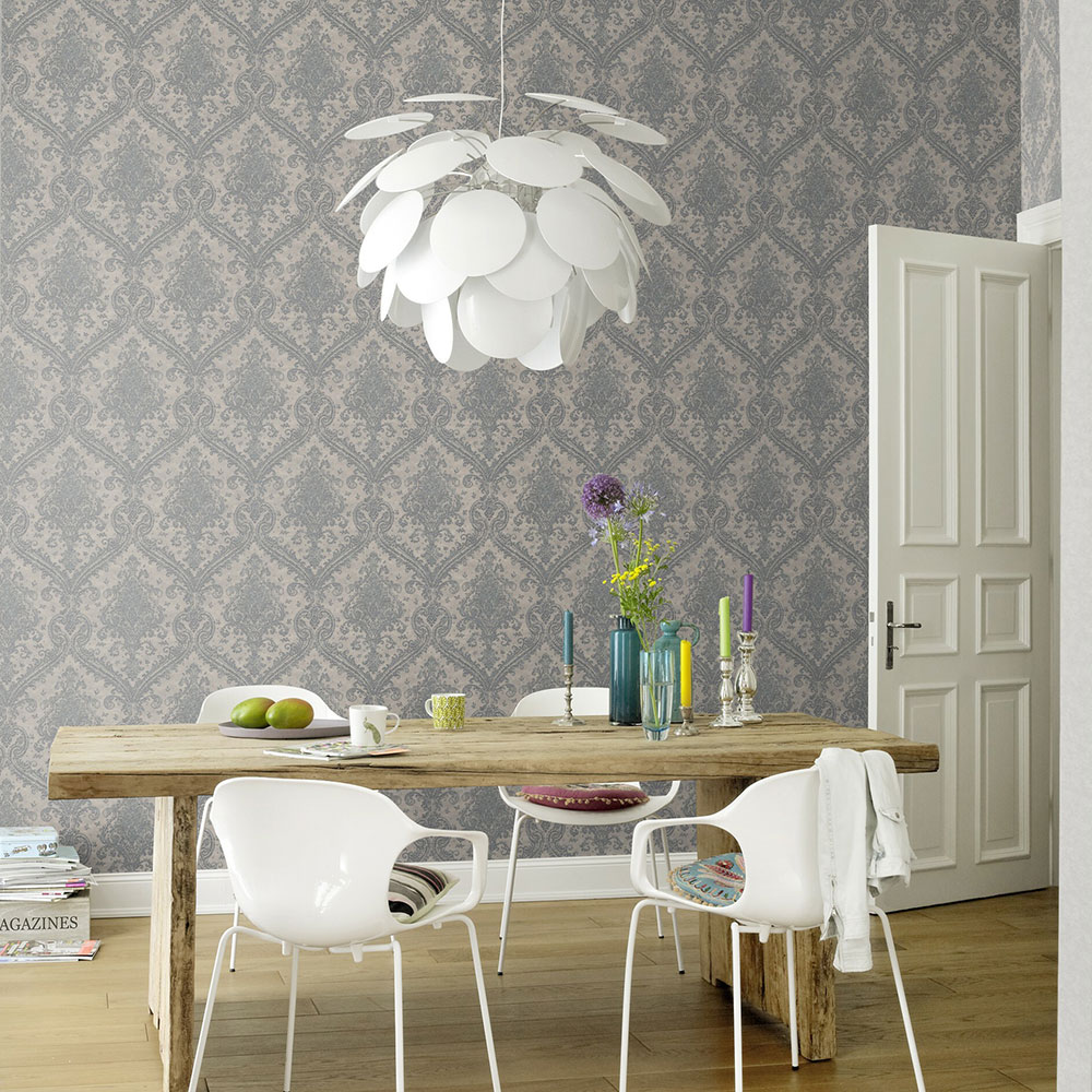 Shimmer Damask Wallpaper - Silver - by Albany