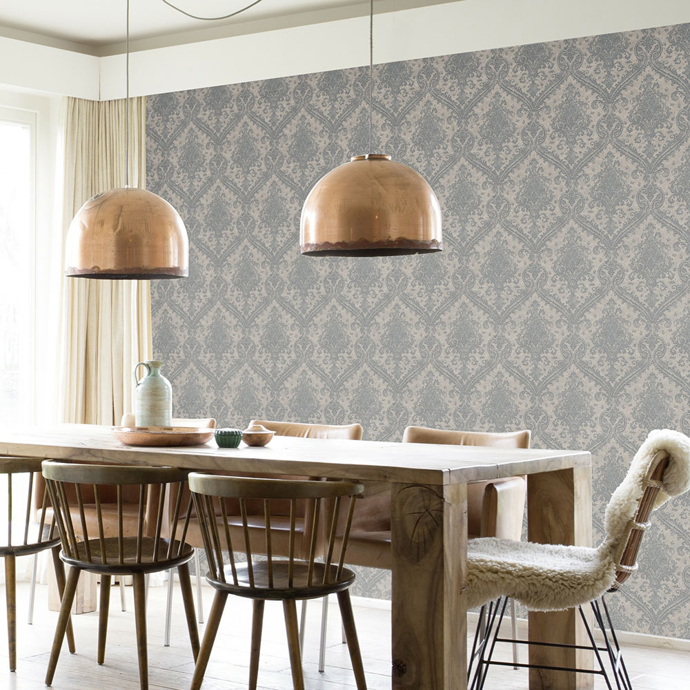 Shimmer Damask Wallpaper - Silver - by Albany
