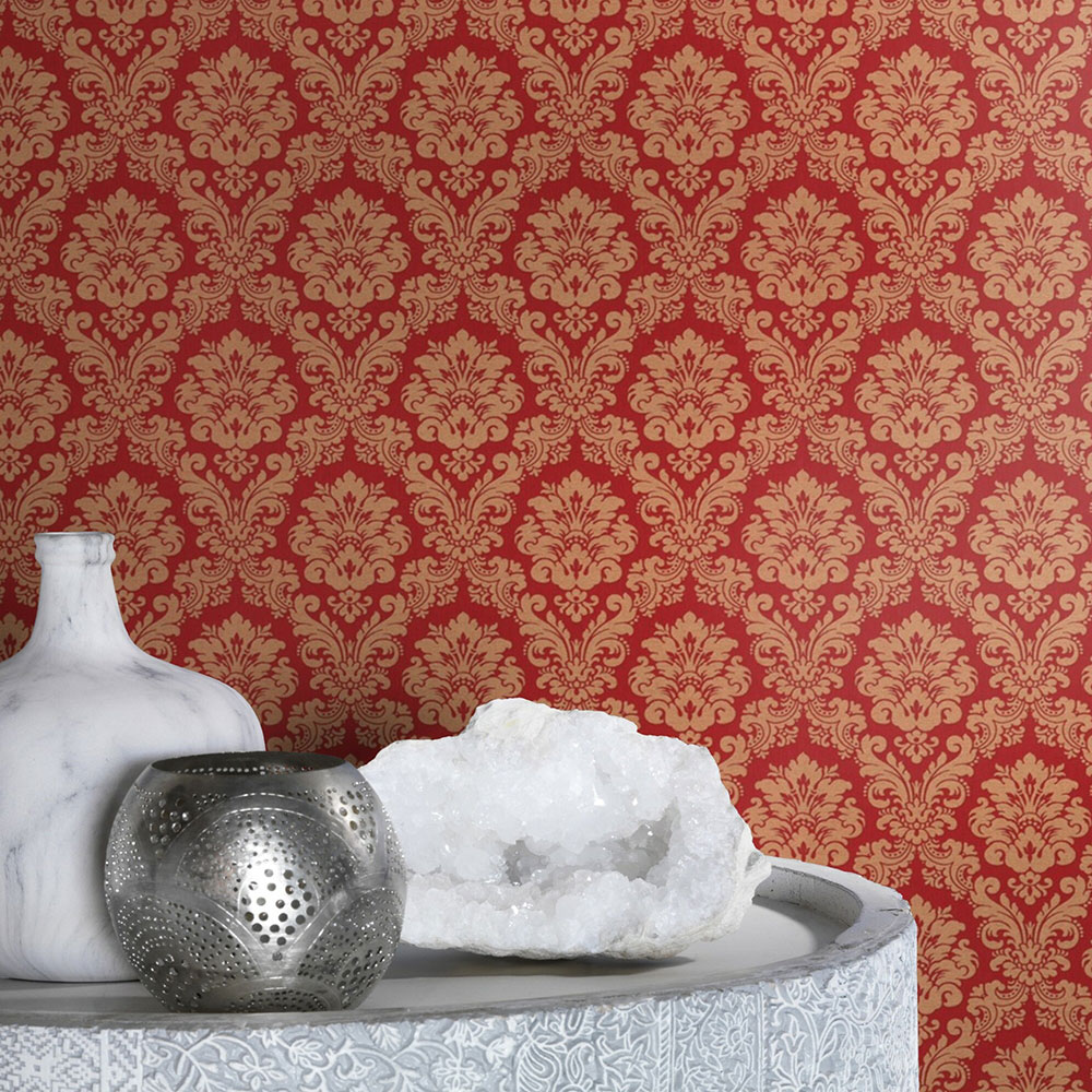 Damask Baroque Wallpaper - Burgundy - by Albany