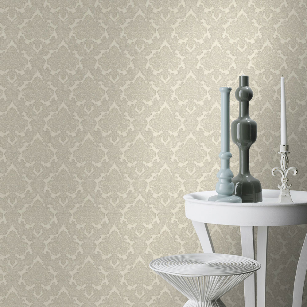 Faux silk damask Wallpaper - Champagne - by Albany