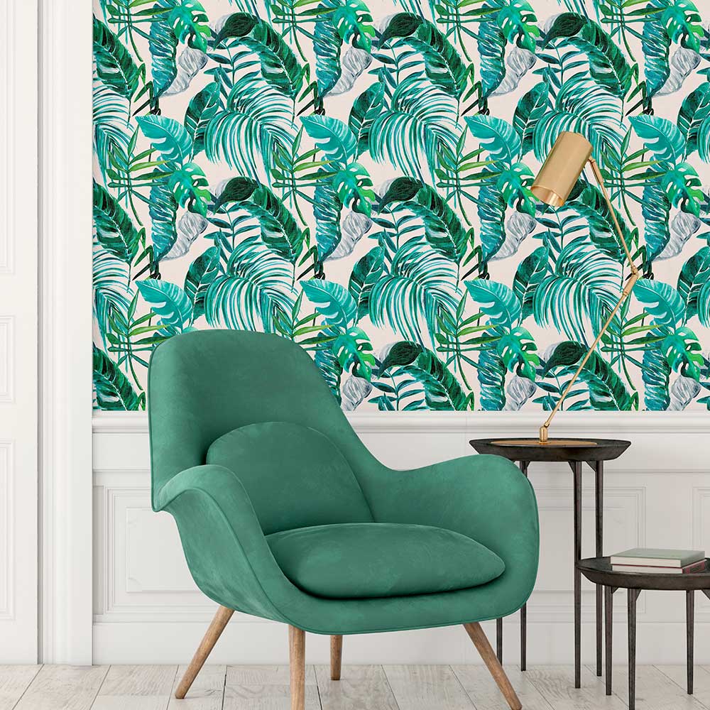 Palmera Wallpaper - Turquoise - by Ohpopsi