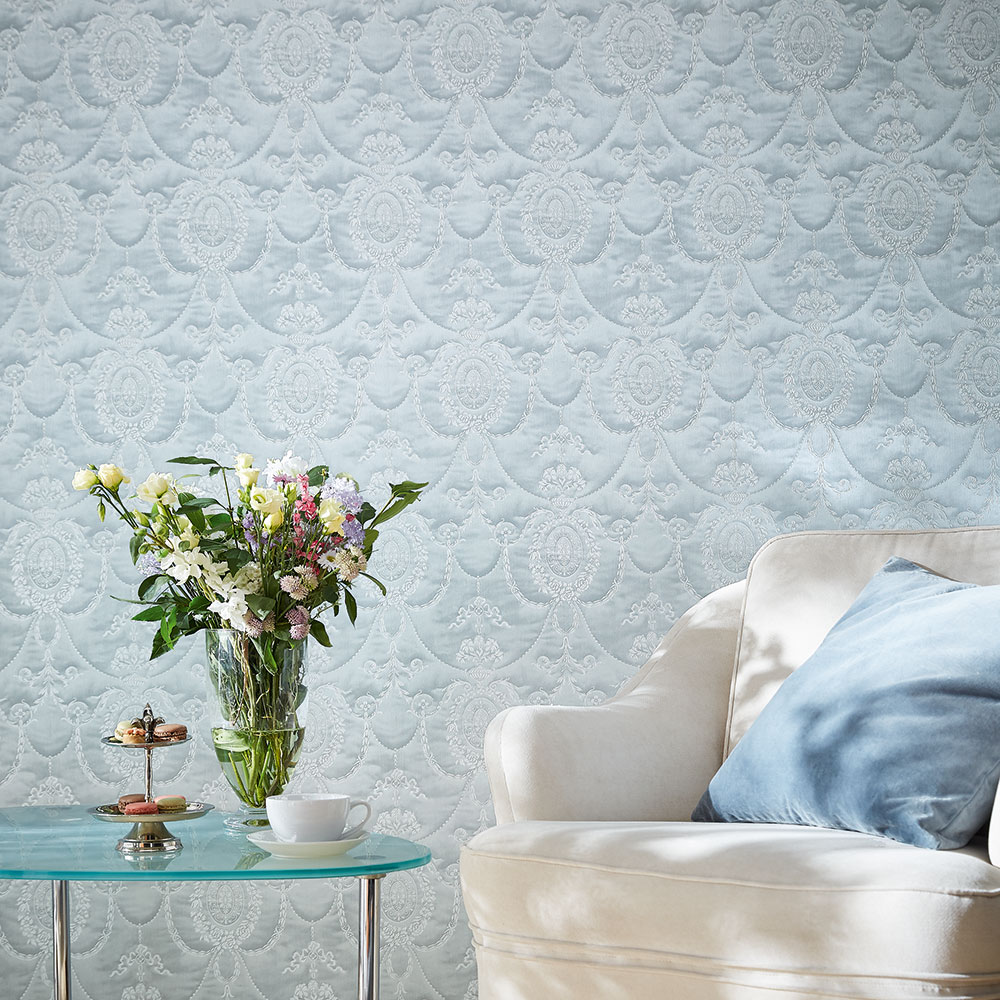 Damask Magnifique Wallpaper - Grey / Blue - by Albany