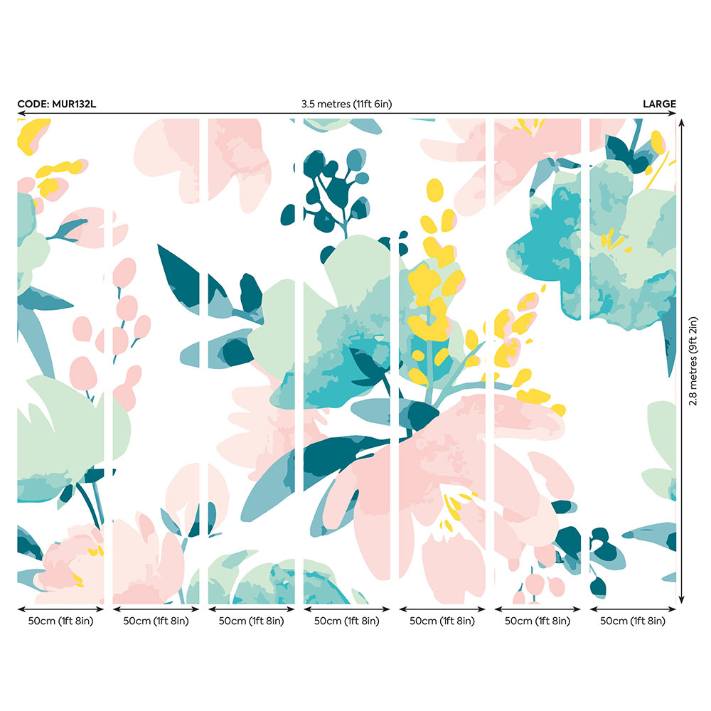 Graphic Flower Mural - Blush & Jade - by Origin Murals