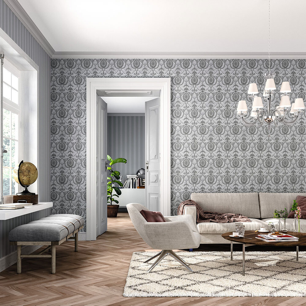 Damask Magnifique Wallpaper - Grey - by Albany