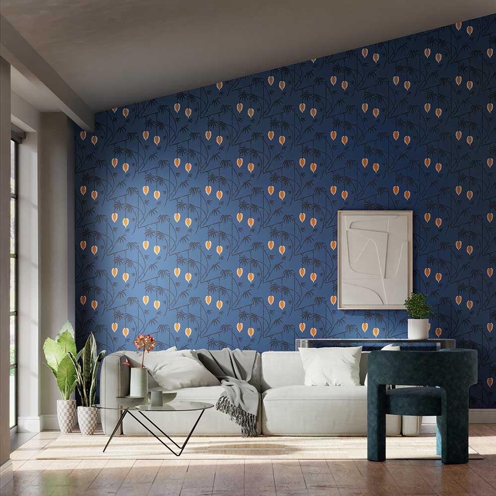 Kimiko Wallpaper - Majorelle / Clementine - by Harlequin