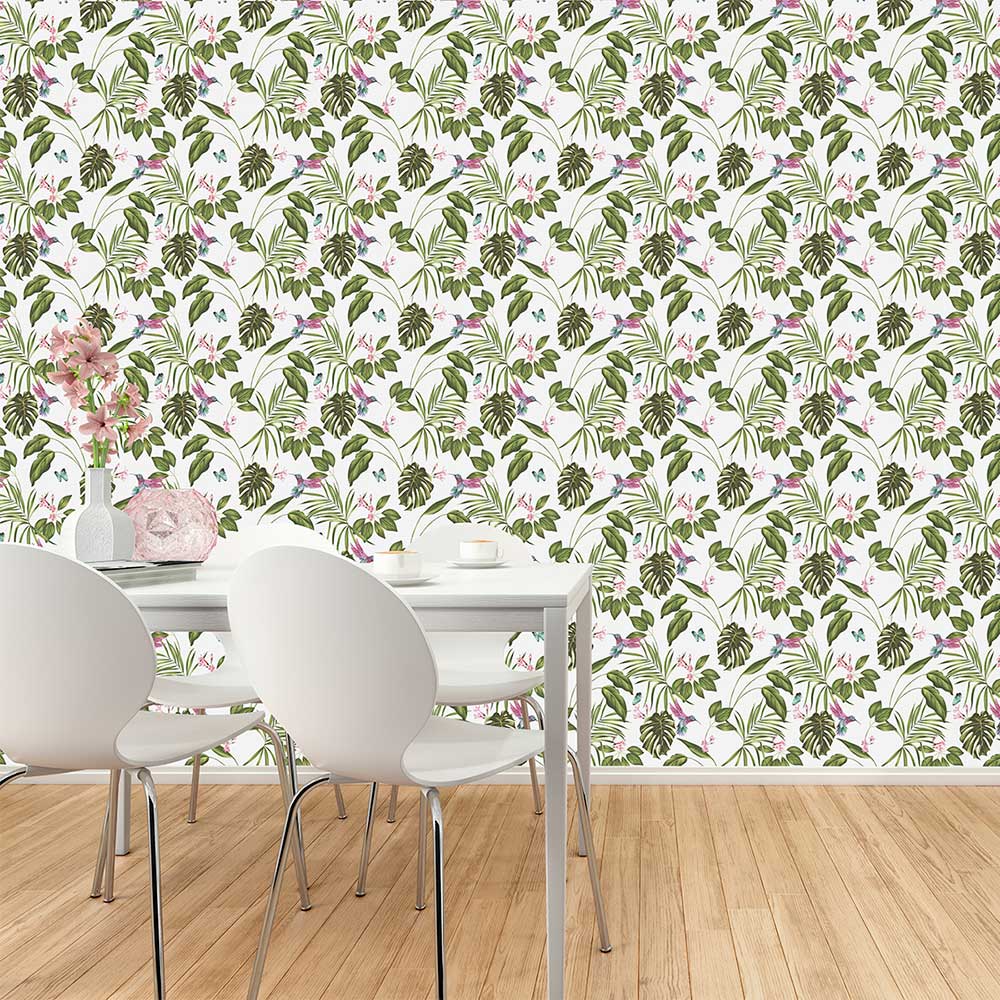 Hummingbird Wallpaper - Wilderness White - by Ohpopsi