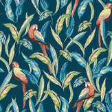 Tropical Parrot Wallpaper - Indigo Multi - by Ohpopsi. Click for more details and a description.