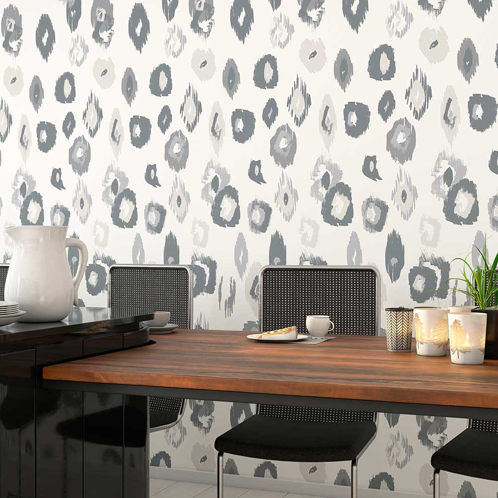 Animal Ikat Wallpaper - Wilderness White & Stone - by Ohpopsi