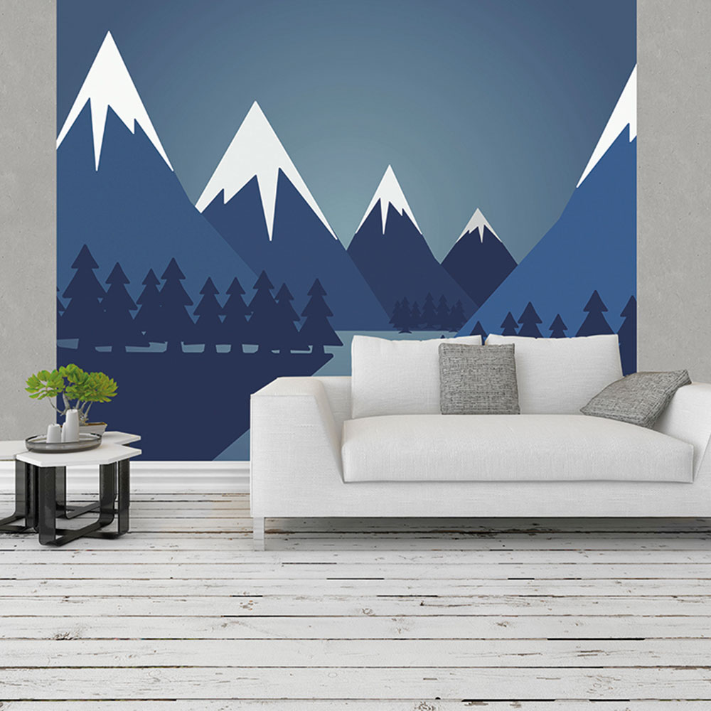 Snowy Mountain Valley Mural - Steel Blue - by Origin Murals