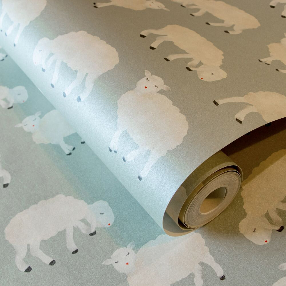 Sweet Sheep Wallpaper - Sage - by Hohenberger
