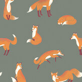 Friendly Foxes Wallpaper - Dark Green - by Hohenberger. Click for more details and a description.
