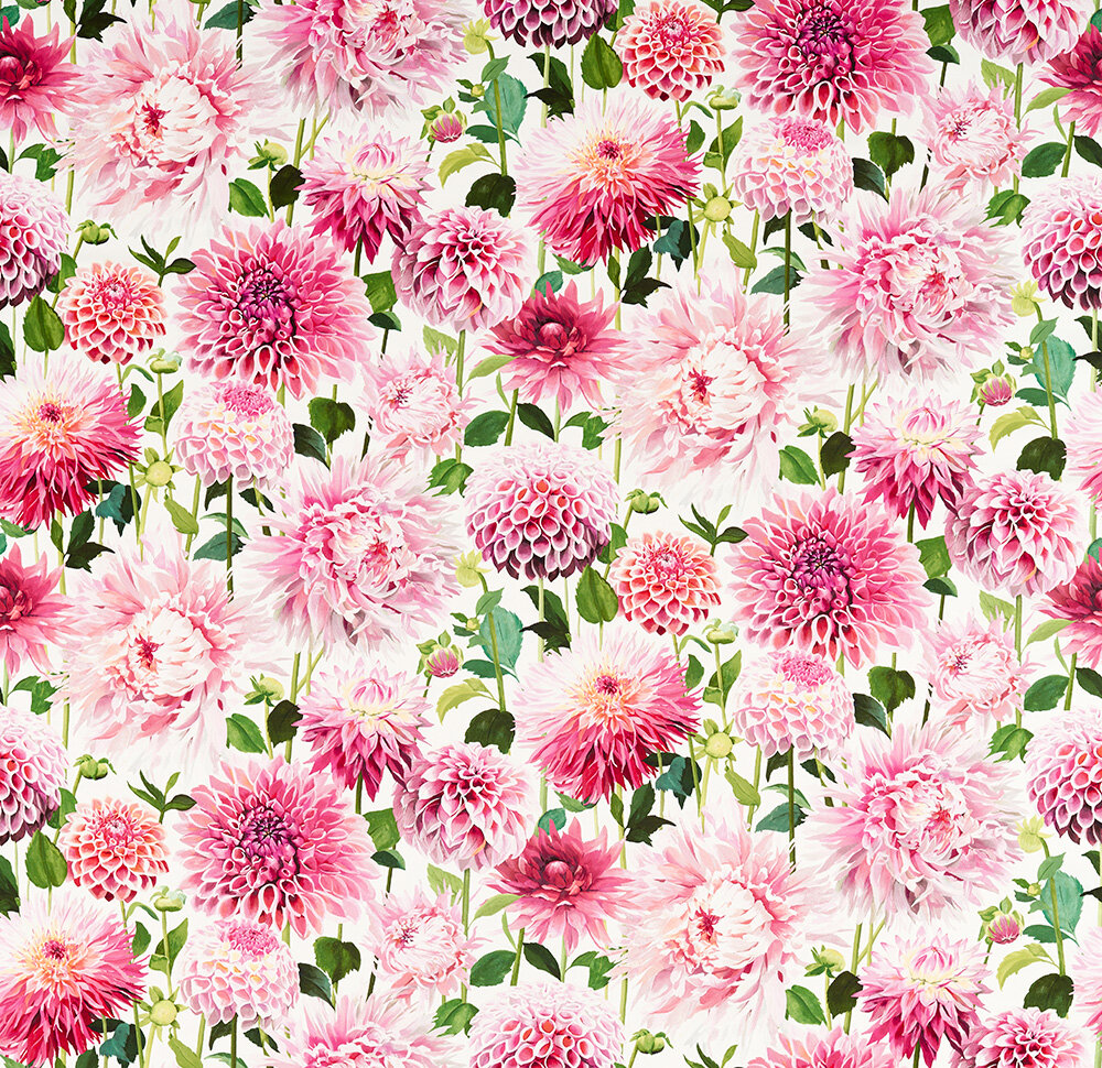 Dahlia  Fabric - Blossom/ Emerald/ New Beginnings - by Harlequin