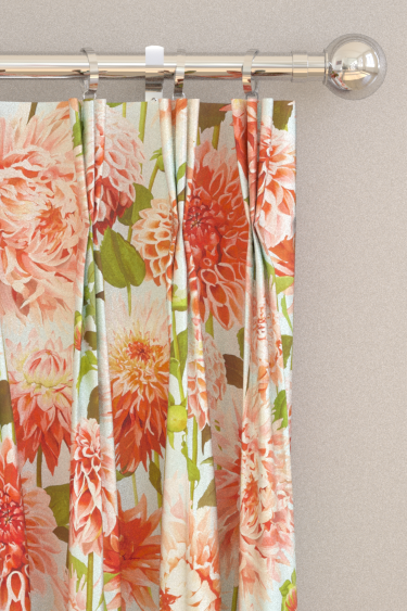 Dahlia  Curtains - Coral/ Fig Leaf/ Sky - by Harlequin. Click for more details and a description.