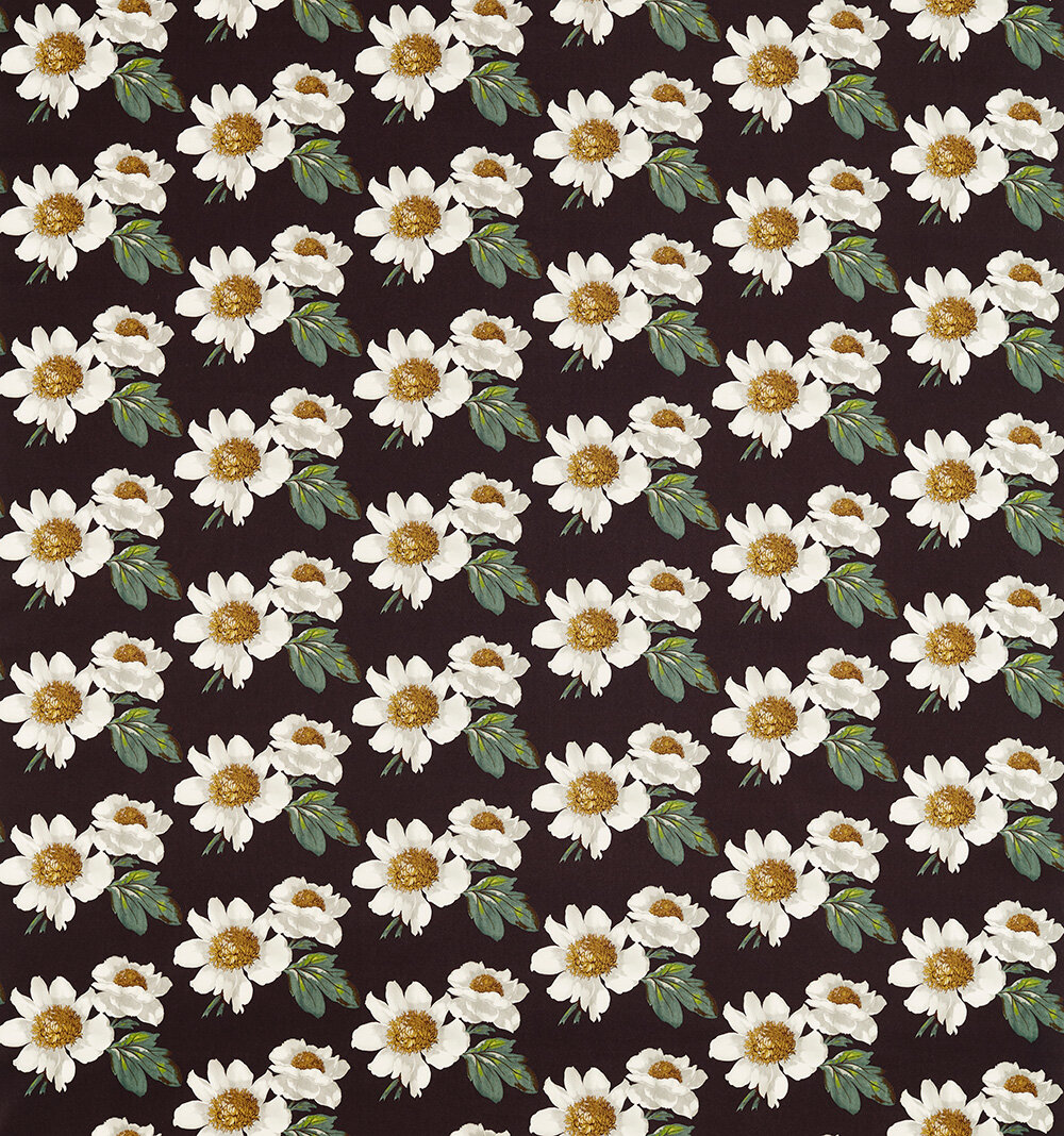 Paeonia  Fabric - Black Earth/ Fig Leaf/ Nectar - by Harlequin