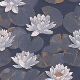 Nymphea Wallpaper - Bleu Encre - by Casadeco. Click for more details and a description.