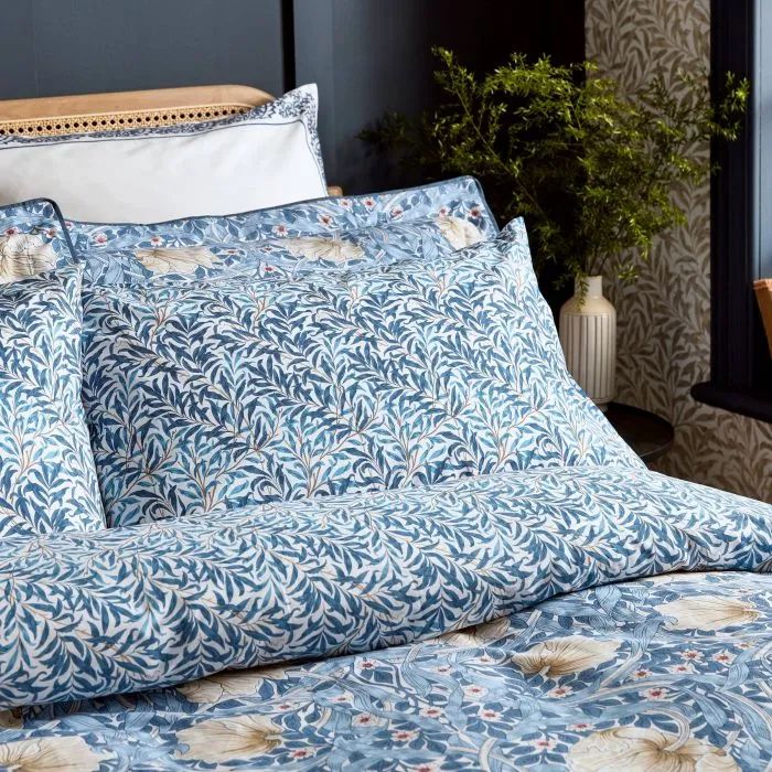 Acanthus / Pimpernel Square Pillowcase  - Blue Woad - by Morris