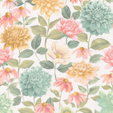 Dahlia  Wallpaper - Bouquet Fond Blanc - by Casadeco. Click for more details and a description.