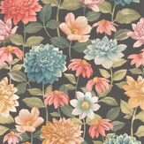 Dahlia  Wallpaper - Bouquet Fond Noir - by Casadeco. Click for more details and a description.