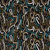 Synchronic  Fabric - Black Earth/ Bleached Coral/ Moss - by Harlequin. Click for more details and a description.