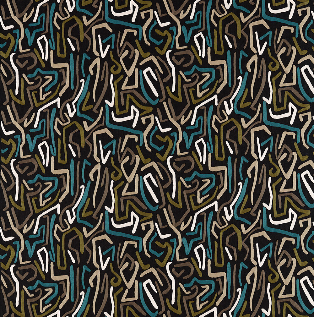Synchronic  Fabric - Black Earth/ Bleached Coral/ Moss - by Harlequin