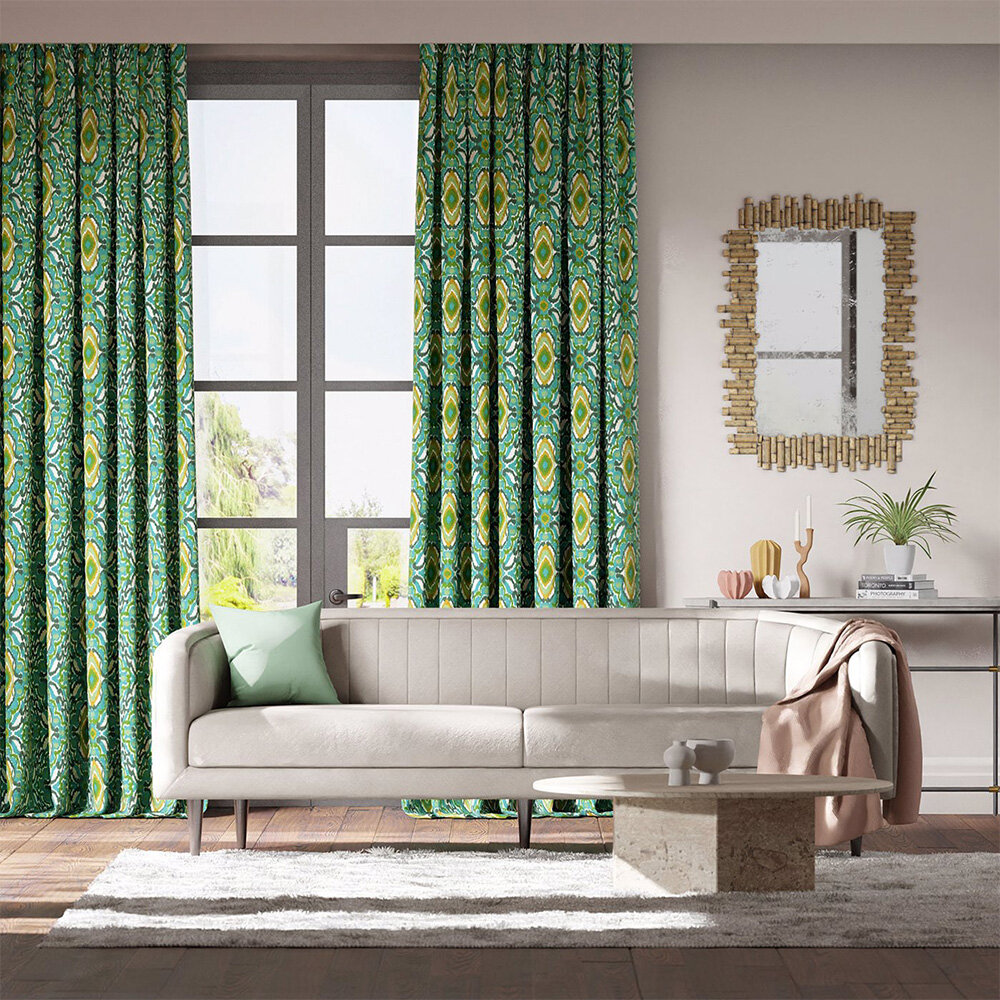 Ixora  Fabric - Emerald/ Palm/ Chartreuse - by Harlequin