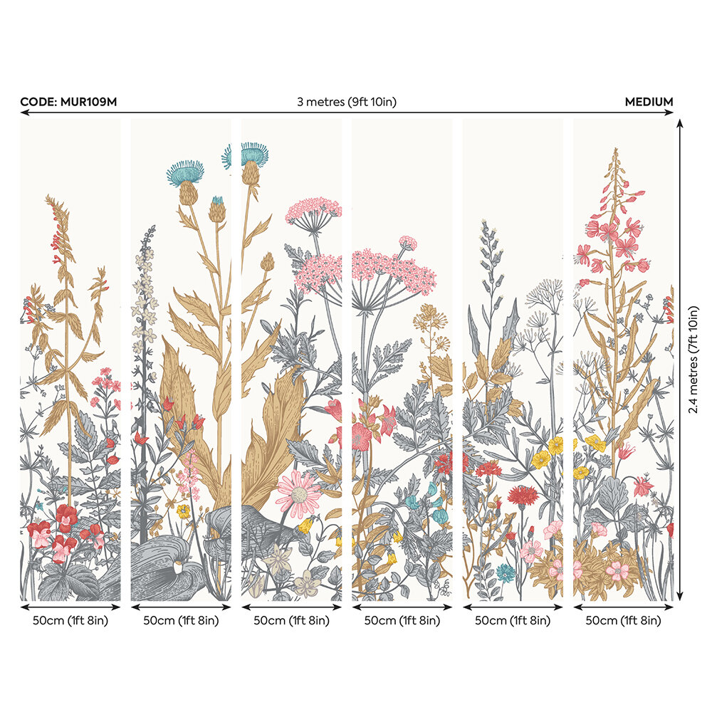 Botanical Fleur Mural - Dove & Coral - by Origin Murals