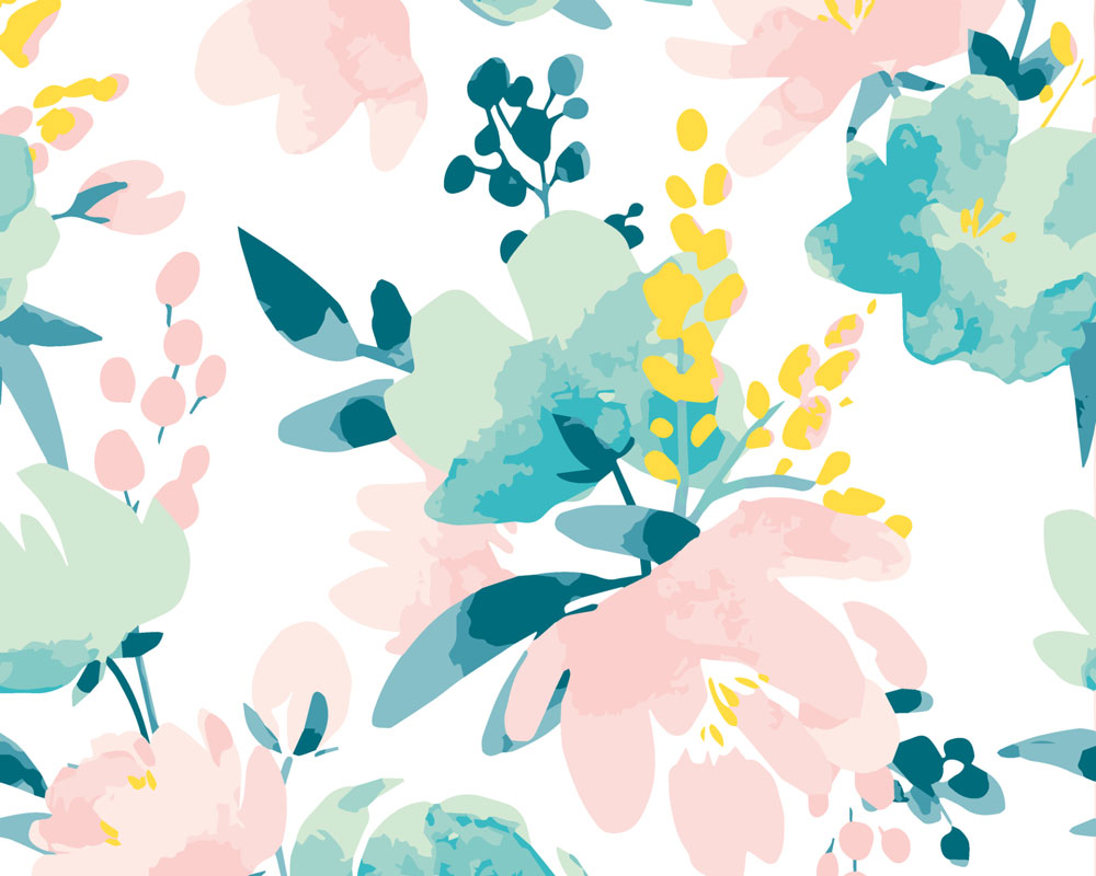 Graphic Flower Mural - Blush & Jade - by Origin Murals