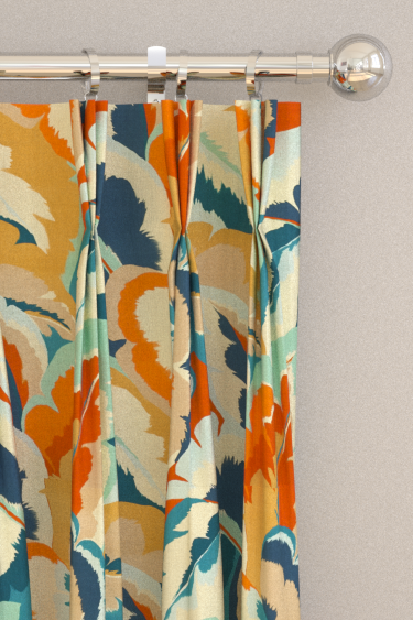 Calathea Velvet Curtains -  Azul/ Onsen/ French Ochre/ Paprika - by Harlequin. Click for more details and a description.